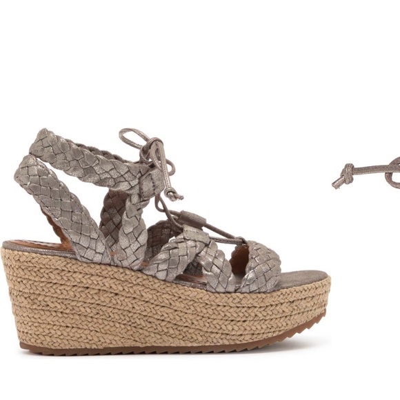 Trask Wedged Braided Strappy Heel- Women's size 8- Pewter/ Gold - Picture 5 of 8